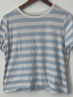 Light Blue and White Striped Short Sleeve Boxy Tee